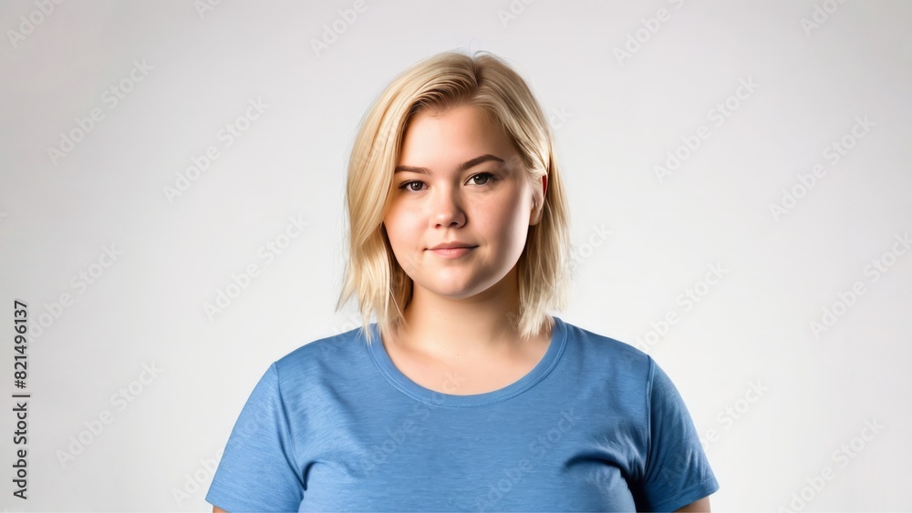 Fototapeta premium Chubby blonde woman on a light isolated background 