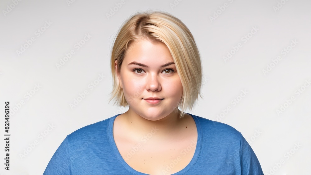 Chubby blonde woman on a light isolated background Chubby blonde woman on a light isolated background