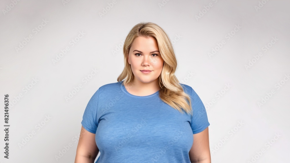 Chubby blonde woman on a light isolated background Chubby blonde woman on a light isolated background