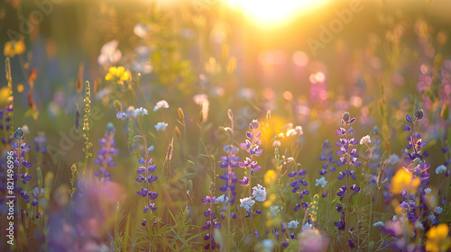 A field of flowers with a mix of red and yellow flowers