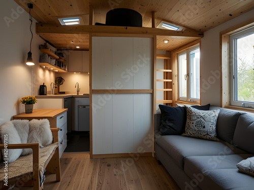 Contemporary Design in a Compact Studio: Sleek Bedroom and Kitchen Spaces