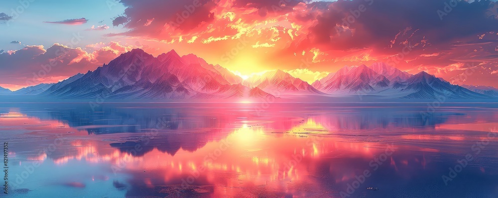 Salt Flats with distant mountains flat design top view stark contrast theme animation Complementary Color Scheme Salt Flats with distant mountains flat design top view stark contrast theme animation Complementary Color Scheme