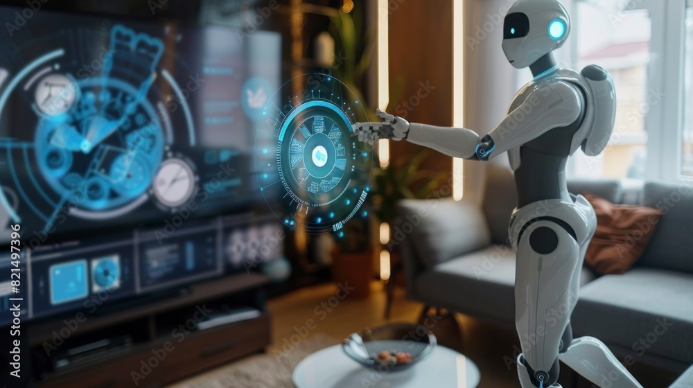 Fototapeta premium robot taking care of house with virtual reality