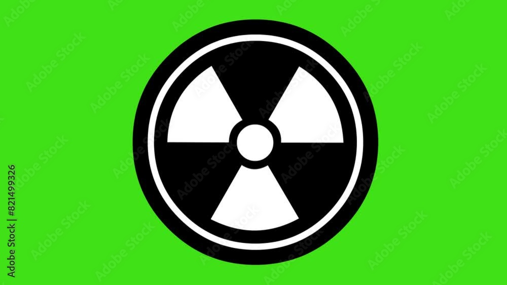 video animation black and white icon alert radioactive risk, on a green chroma key background video animation black and white icon alert radioactive risk, on a green chroma key background