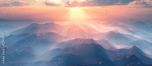 Sunrise Mountain Range Radiating with HighTech Hitechnology Backdrop photo