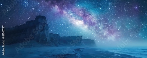 Starry night above Badlands flat design top view celestial wonders theme animation Tetradic color scheme