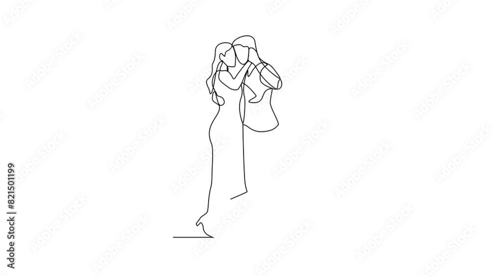 Animated self drawing of a couple was dancing at a party one night video illustration. Dancing during party design in simple linear continuous style video concept. It's time for dancing in the party.