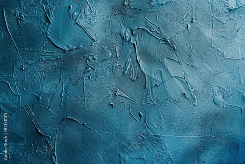 Heavily brushed, patterned blue wall with pronounced surface texture. Interior design concept photo