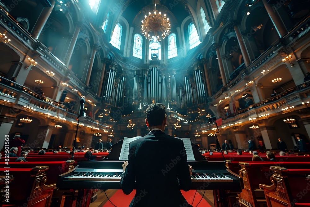 Majestic organ performance by skilled Organist in cathedral setting Majestic organ performance by skilled Organist in cathedral setting