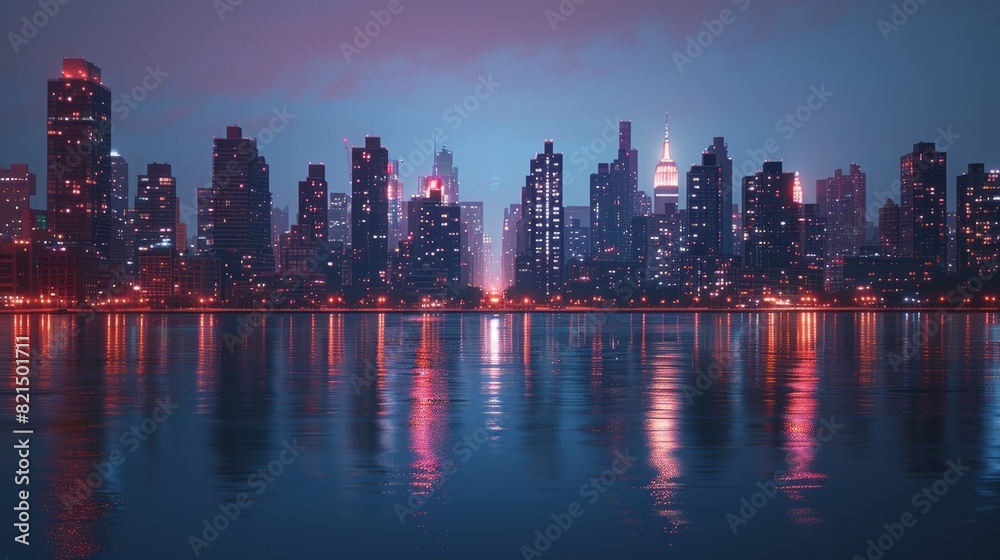Naklejka premium Futuristic Urban Dreamscape Bathed in Pink Neon Light at Sunset