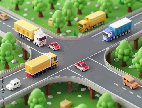 Vibrant 3D Model of Urban Traffic with Colorful Cars and Busy Highways