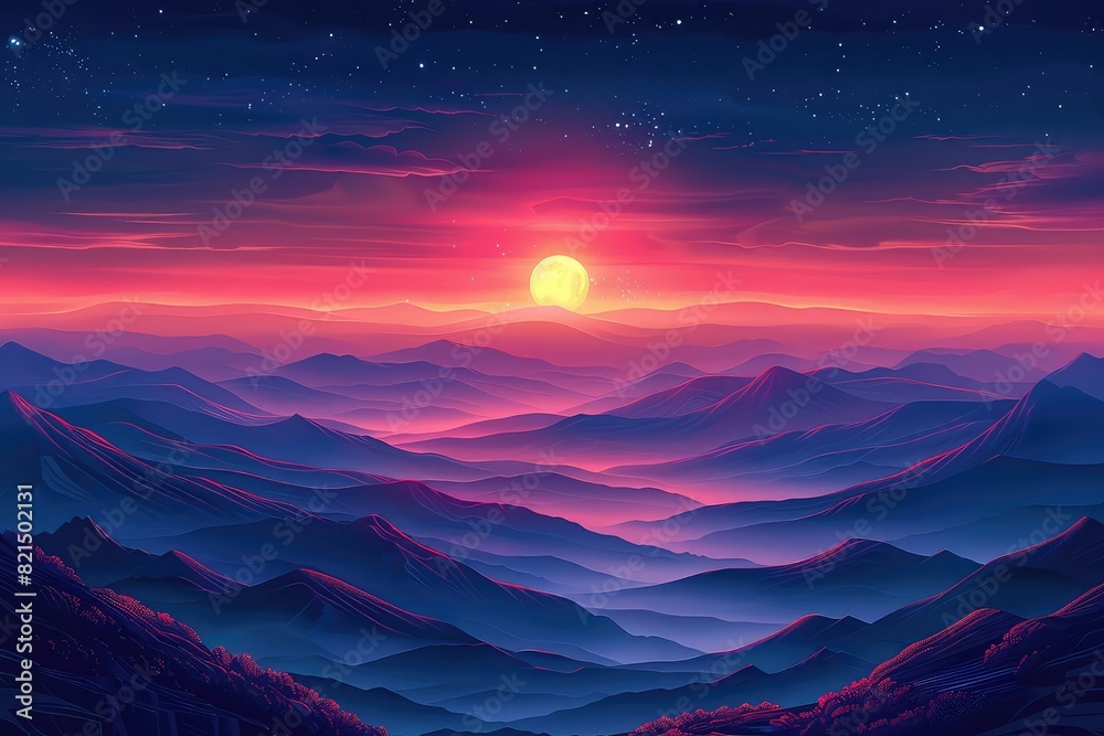 Starry night above Steppe flat design top view vast sky theme animation Tetradic color scheme Starry night above Steppe flat design top view vast sky theme animation Tetradic color scheme