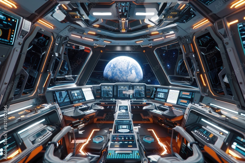 Fototapeta premium High-tech control room inside the space station