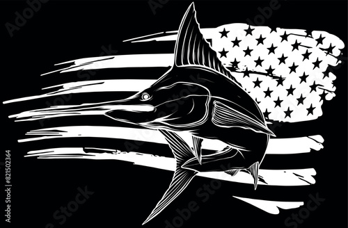 swordfish in white line on black background