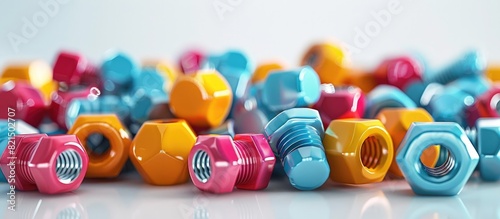 Colorful Nuts and Bolts Arrangement Illuminated as a Modern Art Installation on a Hitechnology Background photo