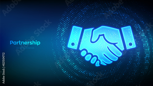 Handshake icon made with currency symbols. Business partnership sign. Teamwork, cooperation and communication. Dollar, euro, yen and pound icons. Background with currency signs. Vector illustration.
