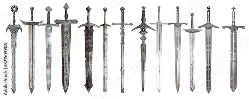 Collection of medieval swords isolated on white