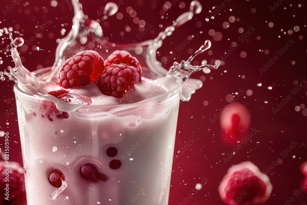 Milk drink with very fresh raspberry topping. Milk drink with very fresh raspberry topping.