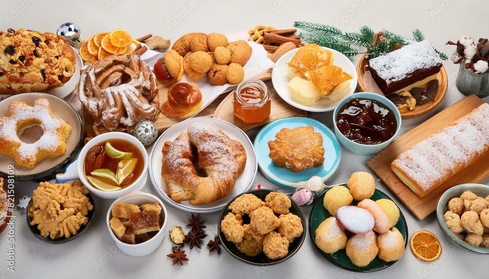 A table full of assorted desserts including donuts, cookies, and pastries A table full of assorted desserts including donuts, cookies, and pastries