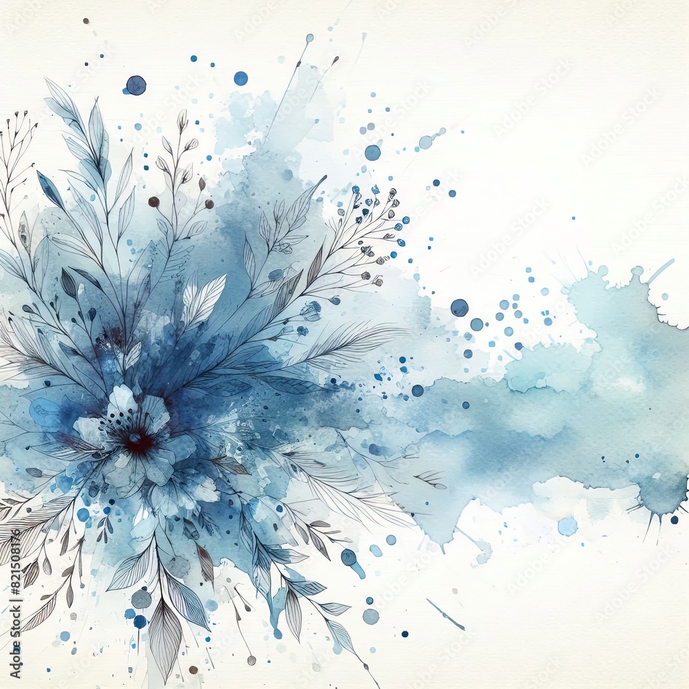 Naklejka premium watercolor background with blue ink splash