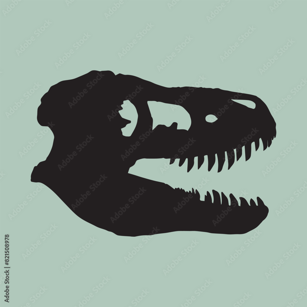 Silueta de craneo fosil de tiranosaurio rex dinosaurio hueso 
