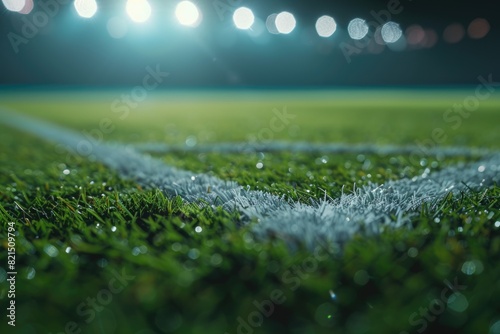 Corner of a football field and illuminated by stadium lights. Sports theme background photo