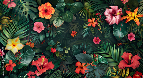 A rich tapestry of tropical flowers and lush greenery