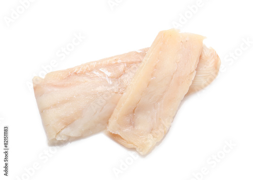 Pieces of raw cod fish isolated on white