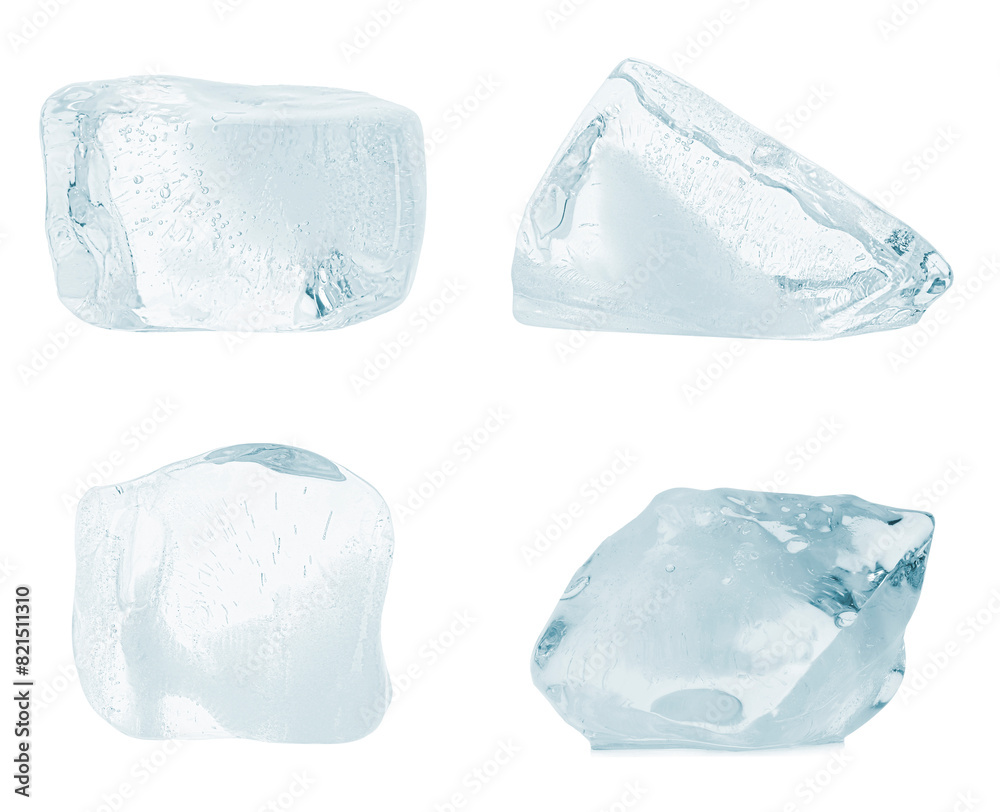 Obraz premium Crystal clear pieces of ice isolated on white, set