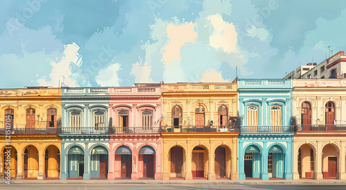 A row of five buildings of old Havana © ginstudio