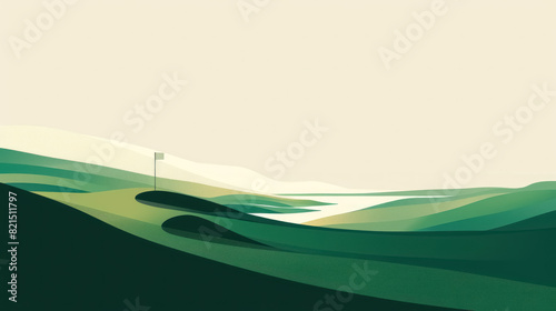 Abstract Golf Course with Flag Illustration in Minimalist Style