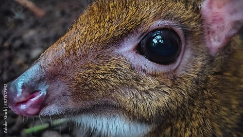Close up of an javan mouse deer head sitting down and  then walks away photo