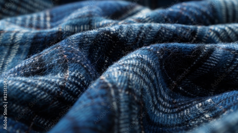Fototapeta premium A blue plaid blanket with a lot of texture