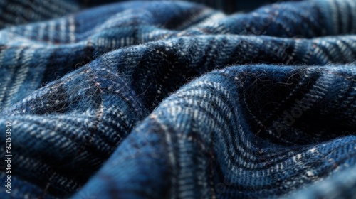 A blue plaid blanket with a lot of texture