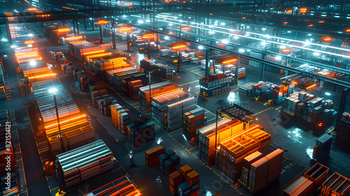 Wallpaper Mural A computer generated image of a busy port with many orange containers Torontodigital.ca