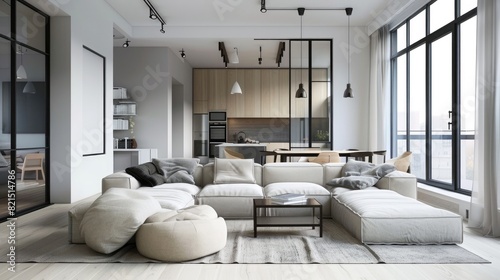Modern cozy scandinavian living room interior style 