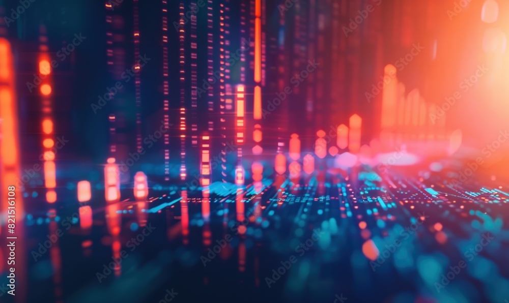 Obraz premium Financial graphs on dark blue abstract technology digital screen backdrop.