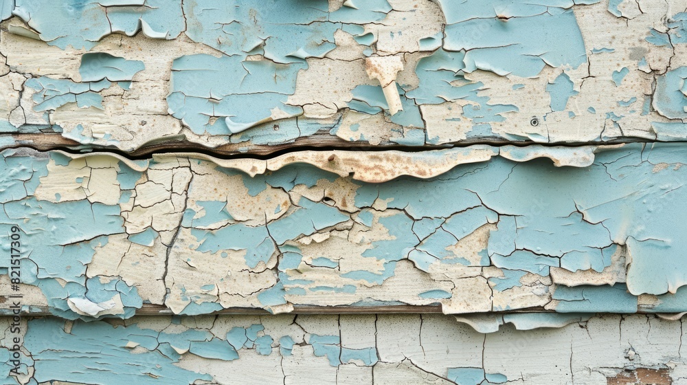 A wall with peeling paint and wood, giving it a worn and aged appearance A wall with peeling paint and wood, giving it a worn and aged appearance