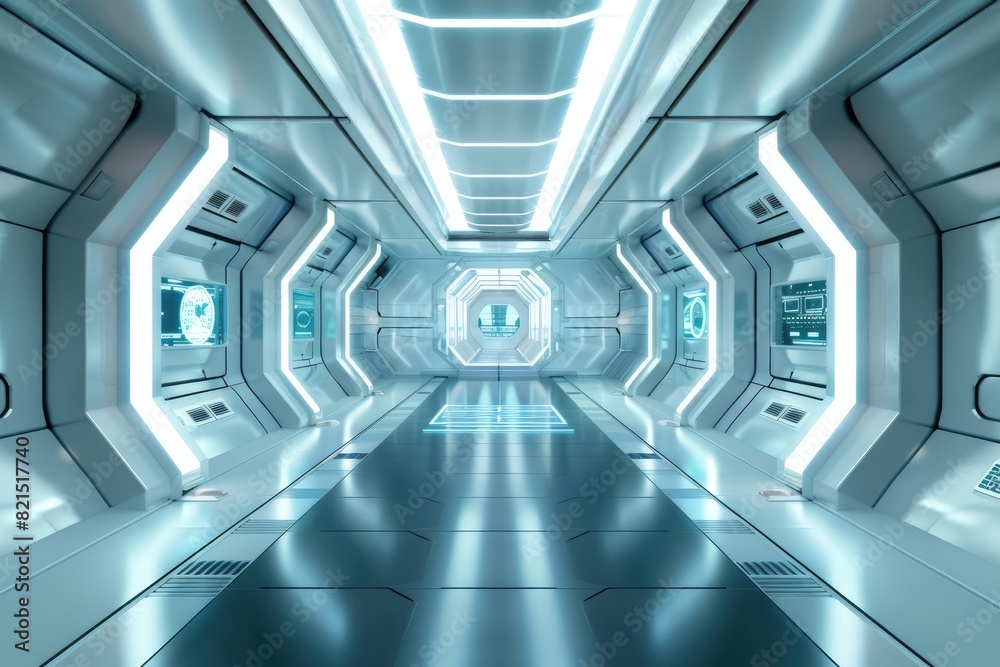 Futuristic space station corridor with advanced technology Futuristic space station corridor with advanced technology