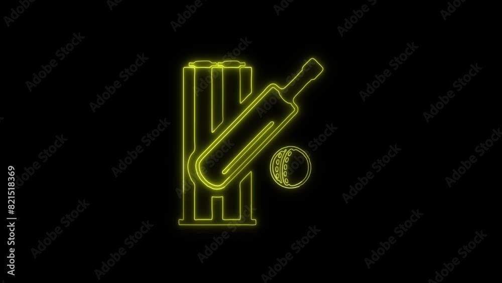 Neon Cricket Showcase Bat, Ball, and Stumps Icon and Symbol Animation on Black Background, HD Video Neon Cricket Showcase Bat, Ball, and Stumps Icon and Symbol Animation on Black Background, HD Video