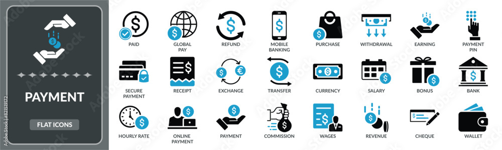 Payment icon set. Set of Paid, payment, pay money flat icons EPS10- Stock Vector Payment icon set. Set of Paid, payment, pay money flat icons EPS10- Stock Vector