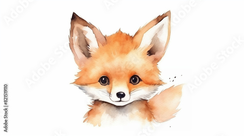 water color illustration of a fox face front view on white background