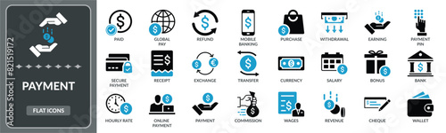 Payment icon set. Set of Paid, payment, pay money flat icons EPS10- Stock Vector