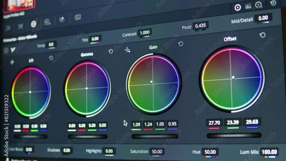 Video editing process, post production panel - closeup of color scopes in editing software. Video editing process, post production panel - closeup of color scopes in editing software.