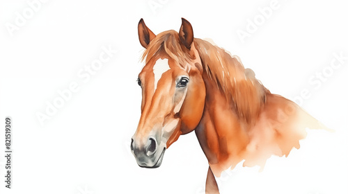 brown horse water color illustration painting white background