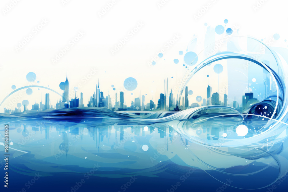 Obraz premium Blue waves, Art Abstract Background .Modern City skyline business Background.