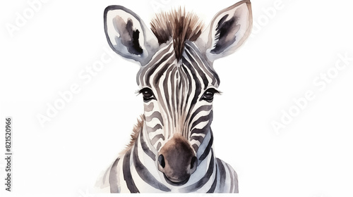water color illustration of a zebra face on white background