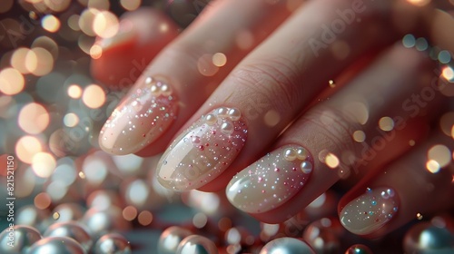 Elegant HighSociety Event D Rendered Hand Adorned with PearlDecorated Nails photo