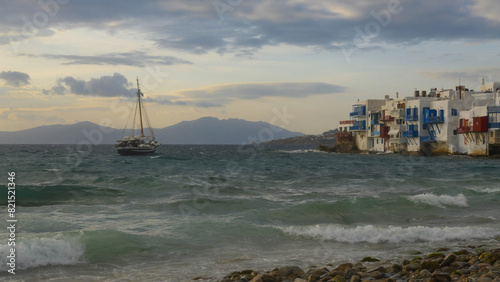 Boat at sea near Mykonos, Greece