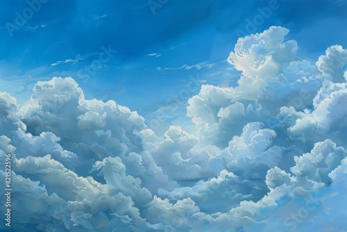 Clear blue sky with scattered white clouds. Atmospheric landscape concept © Irfanan
